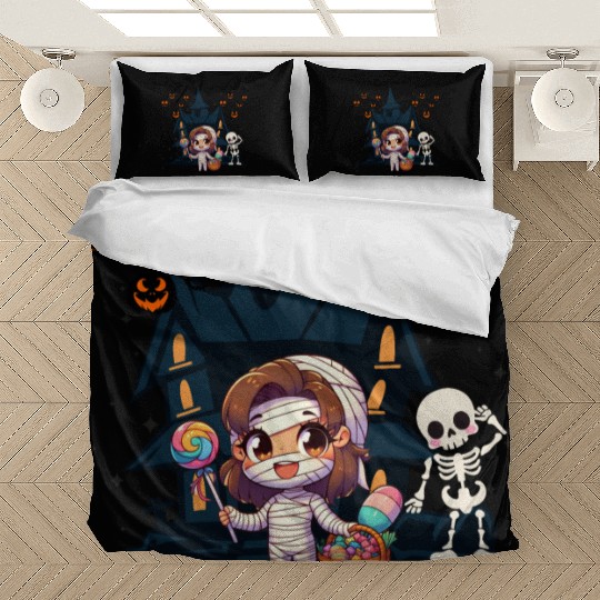 Friendly mummy and skeleton illustration Bedding Sets