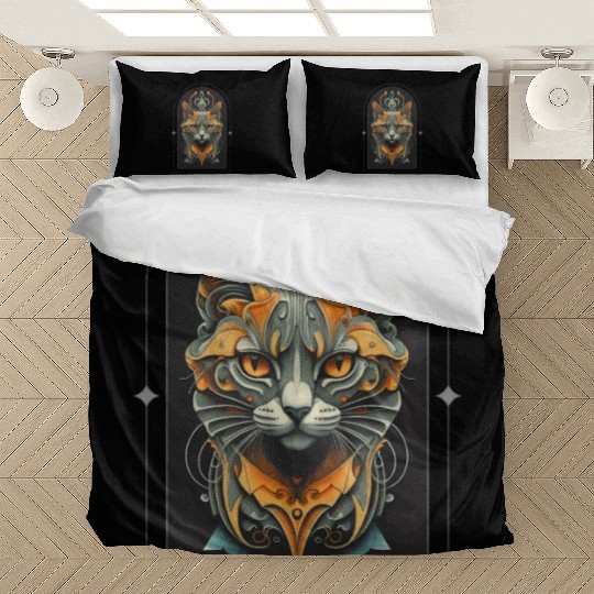 Elegant stylish black and gold cat face Bedding Sets