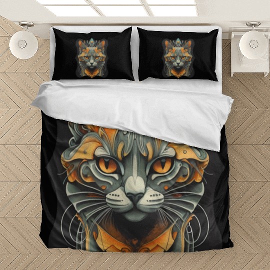 Elegant stylish black and gold cat face Bedding Sets