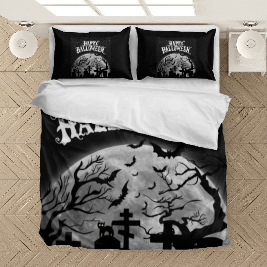 halloween cat on a graveyard Bedding Sets