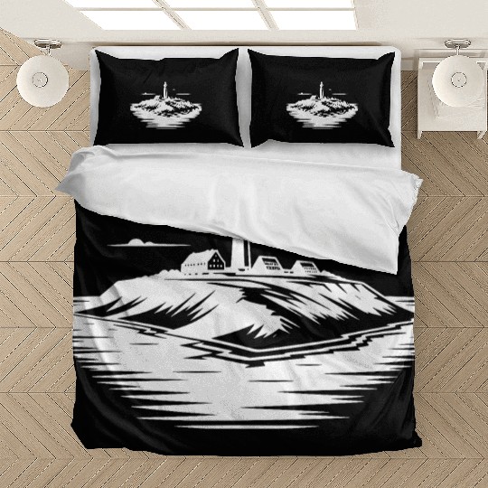 Lonely Island With Lighthouse On The Coast Bedding Sets