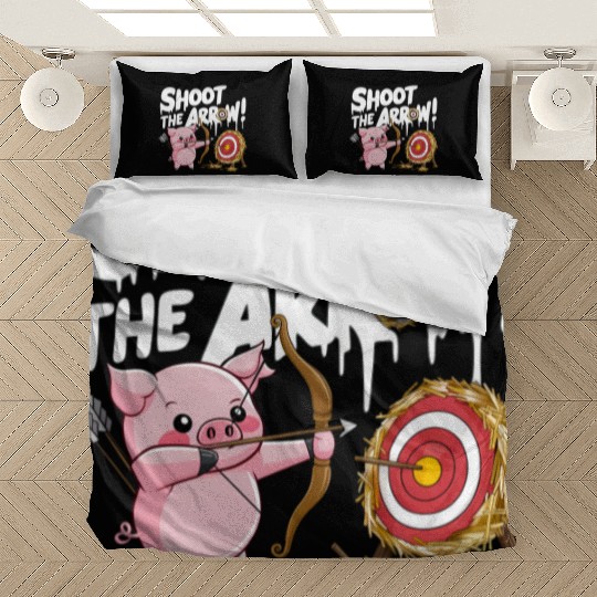 A pink piglet aiming a bow an arrow Bedding Sets