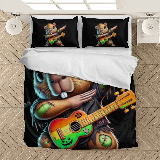 Cute Dabbing Capybara Zombie Squad Guitar Hallowee Bedding Sets