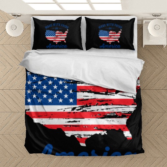 Made With Pride in America Patriotic USA Map with Bedding Sets