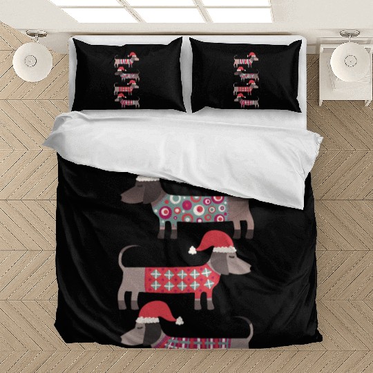 Christmas Dachshund Wiener Dogs in Santa Hats Bedding Sets
