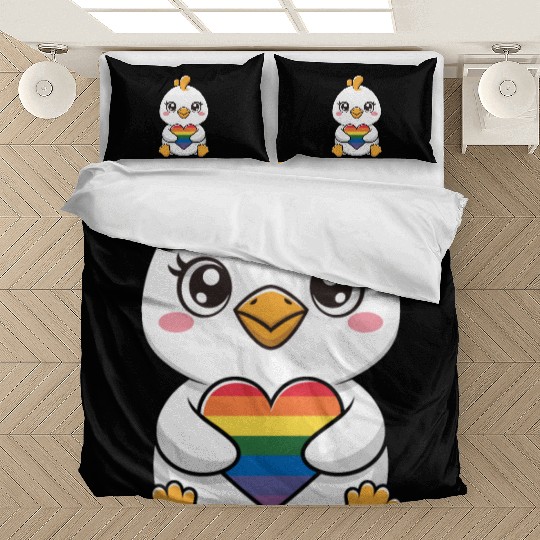 Adorable Chick Holding Rainbow Heart LGTBQ Bedding Sets