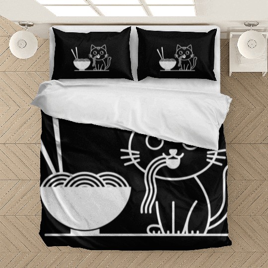 Cute Cat Eating Ramen Kawaii Food Design Bedding Sets