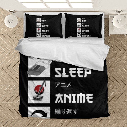 Eat sleep anime repeat manga Bedding Sets