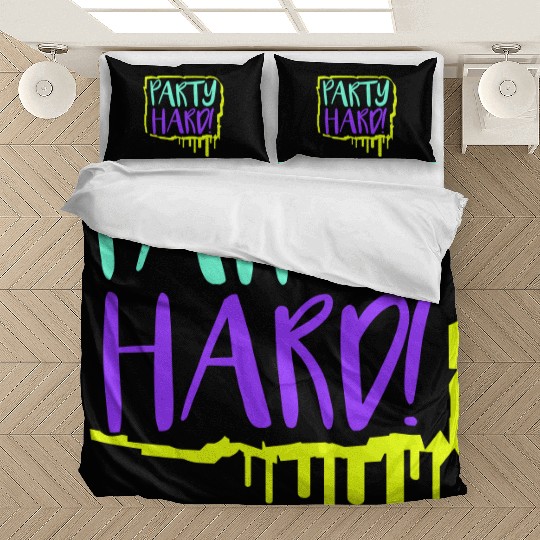 Party Hard Graffiti Spray Drops Stamp Text Slogan Bedding Sets