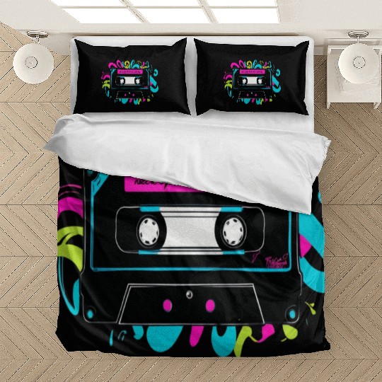 Retro Neon Cassette Tape with Vibrant Splash Bedding Sets