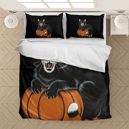 Surprised Halloween Cat With Pumpkin Vintage Style Bedding Sets