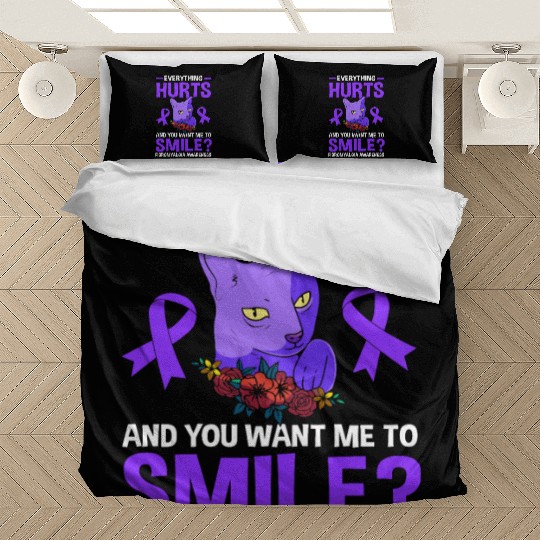 Everything Hurts Cat Purple Ribbon Fibro Awareness Bedding Sets