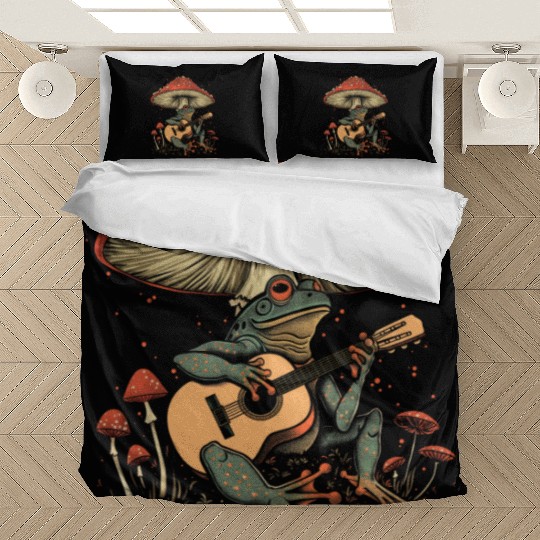 Cottagecore Aesthetic Frog Guitar Mushroom Goblinc Bedding Sets