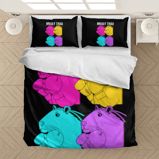 MMA Kickboxing Retro 80s Capybara Doing Muay Thai Bedding Sets