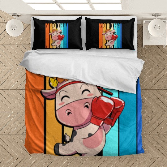 Retro 80s Martial Arts Cow Moo Thai Muay Thai Bedding Sets