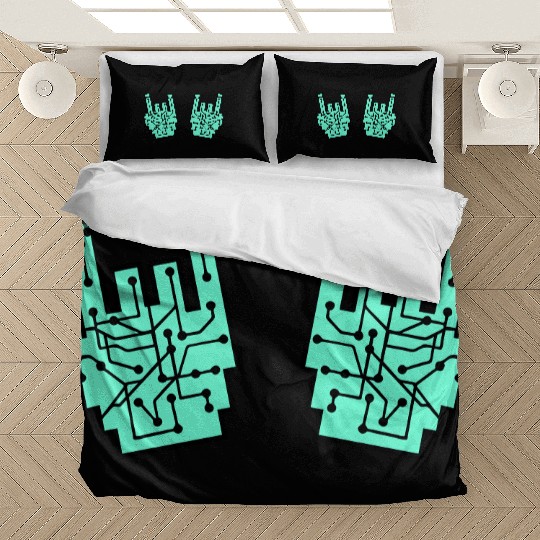 Heavy metal nerd electronic circuits hand gesture Bedding Sets