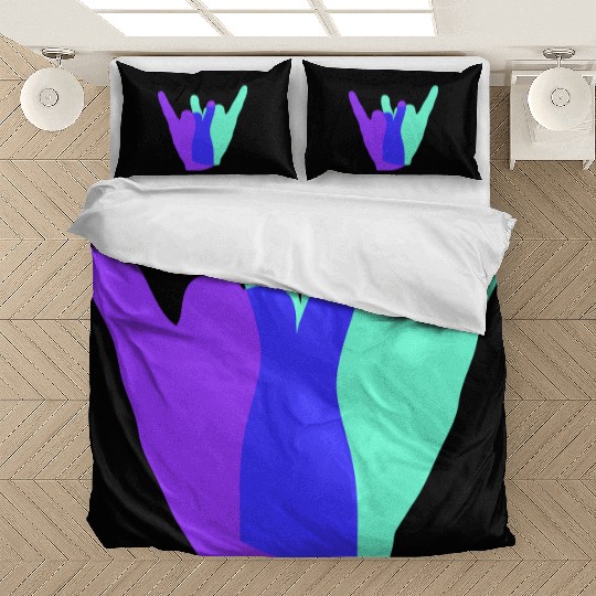 Two heavy metal hard rock horn finger hand gesture Bedding Sets