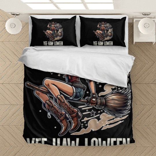 Funny Cowgirl on Broom Halloween Bedding Sets