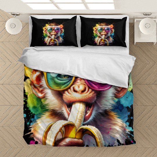 Monkey with sunglasses and banana Bedding Sets
