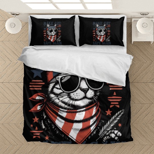 Make Cats Safe Again Funny Cat Lover USA Flag Bedding Sets