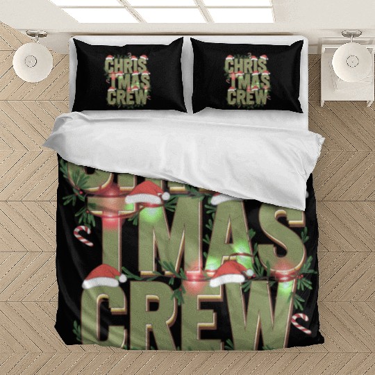 Christmas Crew with Santa Hats and Candy Canes Bedding Sets