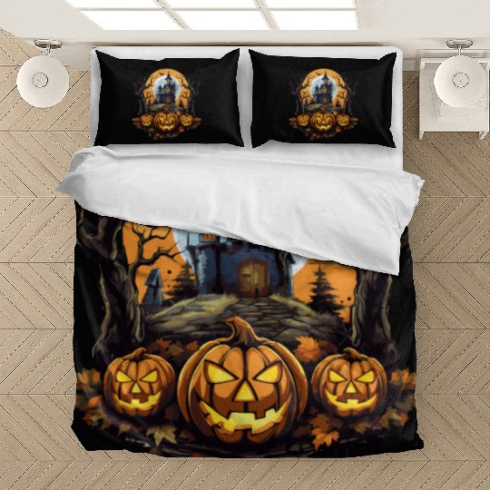 Spooky Haunted House Halloween Witches Pumpkin Bedding Sets