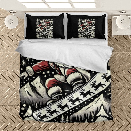Snowboarding Santa Winter Wonderland Christmas Fun Bedding Sets