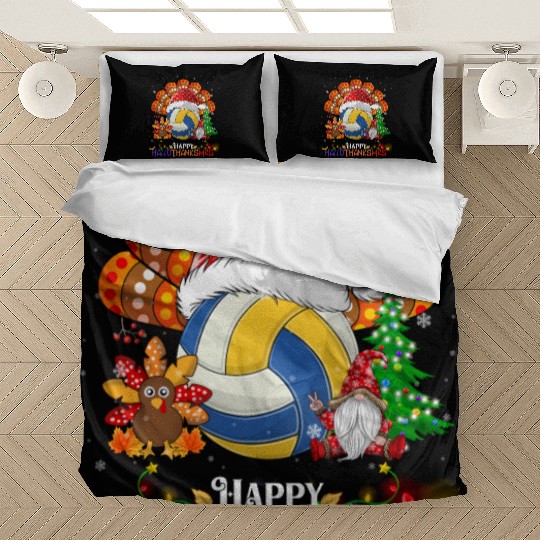 Volleyball Turkey Gnome Happy Hallothanksmas Bedding Sets