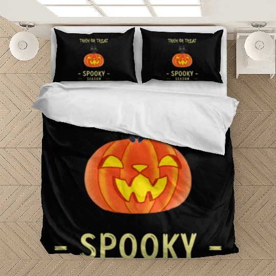 Spooky Season Trick or Treat Cat on Pumpkin Bedding Sets