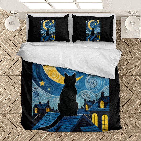 Halloween Starry Night Black Cat Comma La Harris Bedding Sets