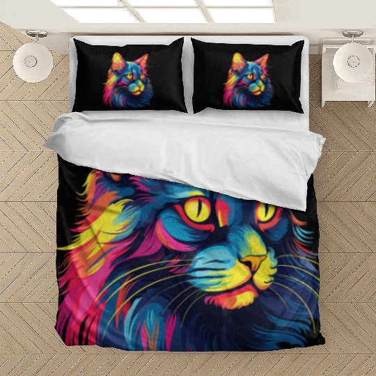 Cat Watercolor Colorful Maine Cat Bedding Sets