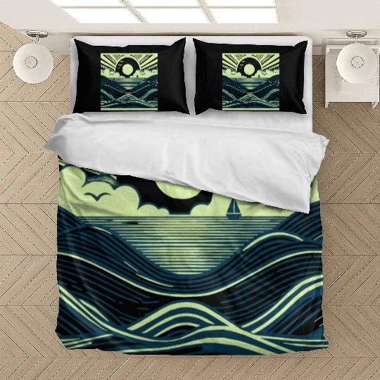 Ocean Sunrise Retro Wave Sailing Bedding Sets