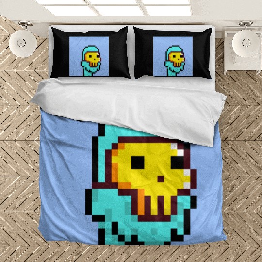 Pixel Alien golden mask Bedding Sets