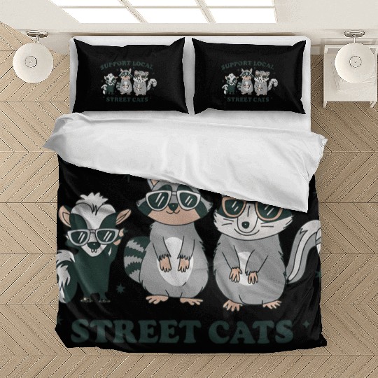 Support Local Street Cats Skunk Raccoon and Possum Bedding Sets