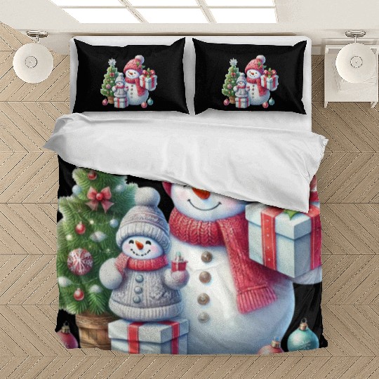 Snowman Family Christmas Joy with Gifts and Tree Bedding Sets