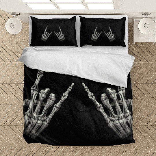 Rock On Rock Star Skeleton Hands Rocker Halloween Bedding Sets