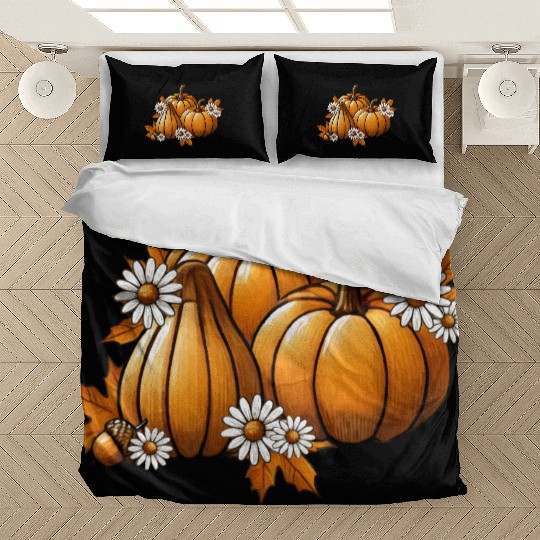 Autumn pumpkins- flowers & leaves in warm colors Bedding Sets