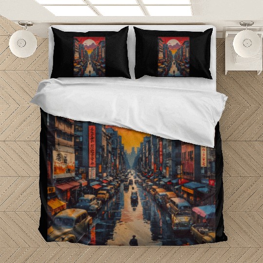 Twilight Reflections in Neon City Bedding Sets