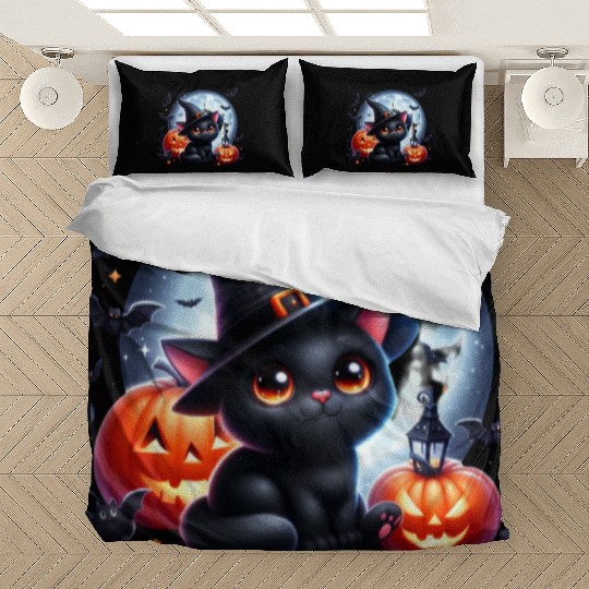 Vintage Halloween Black Cat Bedding Sets