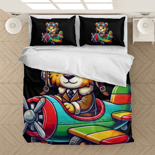 Lion pilot propeller airplane flying license fly Bedding Sets