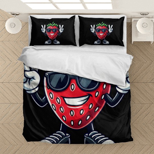 Sweet Strawberry Cartoon Peace Fruit Fruity Bedding Sets