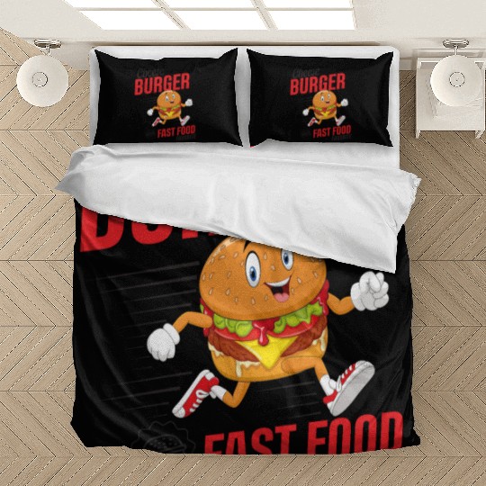 Running Hamburger Cheese Burger Fast Food Favorite Bedding Sets