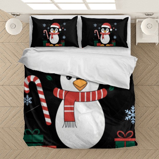 Cute Christmas Penguin - Candy Cane and Gifts Bedding Sets