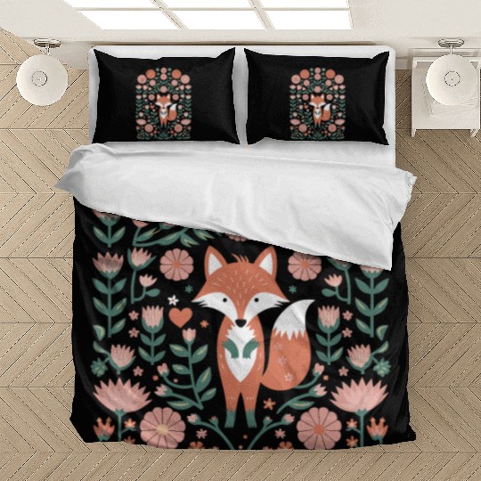 Cottagecore Fox in Floral Bedding Sets
