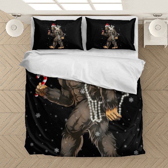Bigfoot Carrying Deer Lights Xmas Sasquatch Lover Bedding Sets