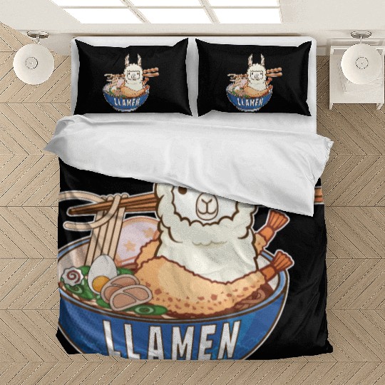 Funny, Llama, Ramen, Anime, Kawaii, Eating Noodles Bedding Sets