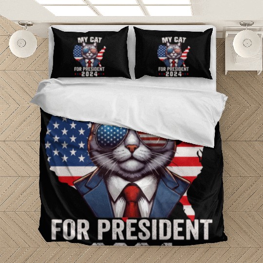 My Cat For President 2024 Patriotic Cat Voting Bedding Sets