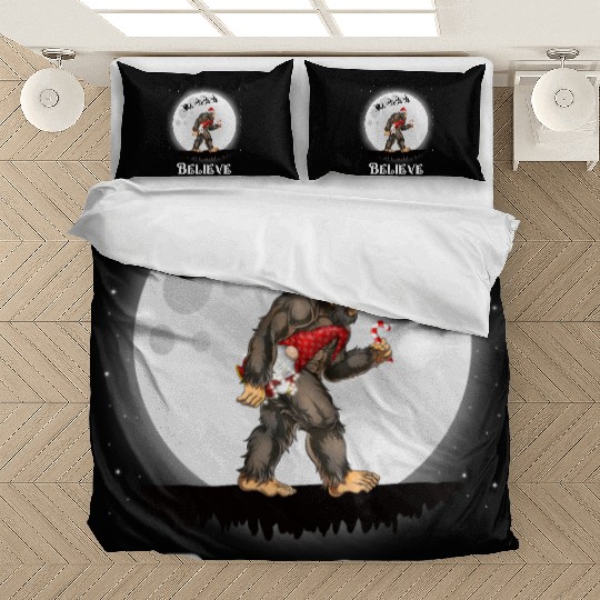 Believe Santa Bigfoot Carrying Gnome Christmas Bedding Sets