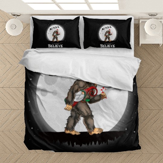 Believe Santa Bigfoot Carrying Gnome Christmas Bedding Sets