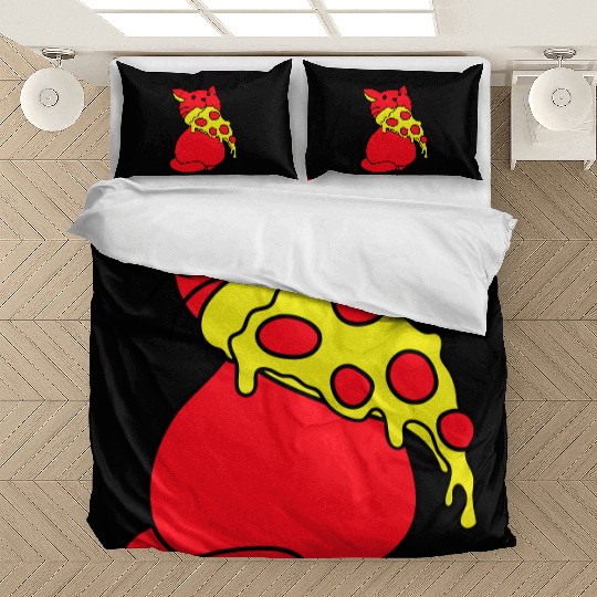 Cat Eats Yummy Salami Pizza Hunger Fast Food Mouth Bedding Sets